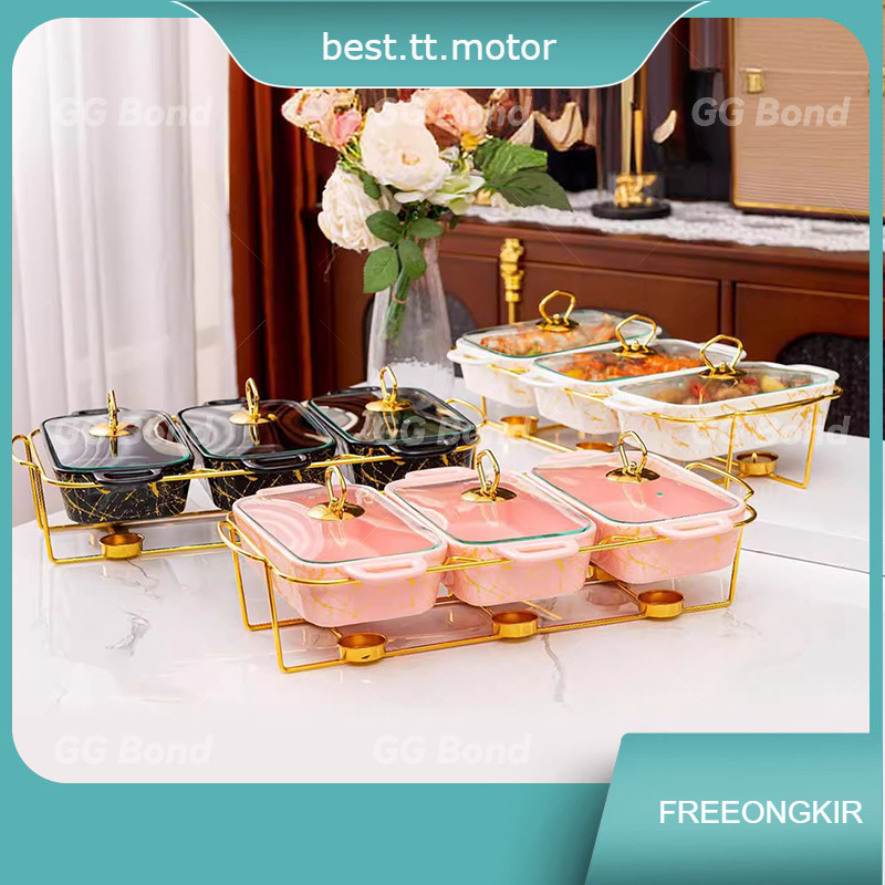 【Ready Stock】Prasmanan Keramik Set Isi 3 Gold Mewah Marble