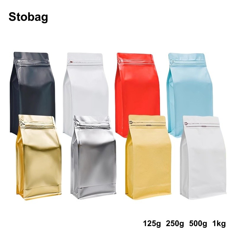 

StoBag 50pcs Coffee Beans Bag Packaging with Valve Aluminum Foil Heat Sealing for Food Powder Tea Nuts Storage Airtight Pouch