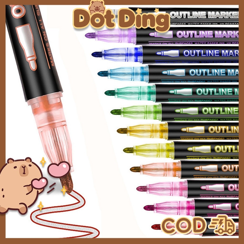 

[DOTDING] SPIDOL AWC DOUBLE LINE Tinta Metalik 8-48 Warna, Untuk Graffiti, Planner & Sekolah H591