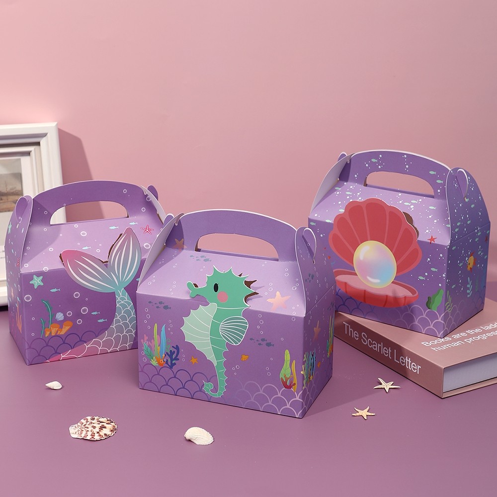 

6pcs Mermaid Gift Paper Bags Ocean Pearl Mermaid Tail Cookie Candy Packing Box For Kids Birthday Party Supply Baby Shower Favors
