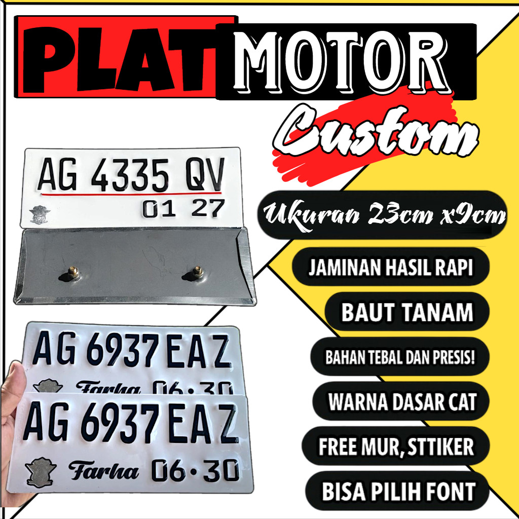 Plat motor custom warna putih satu pasang plat motor variasi warna putih plat motor baut tanam plat 
