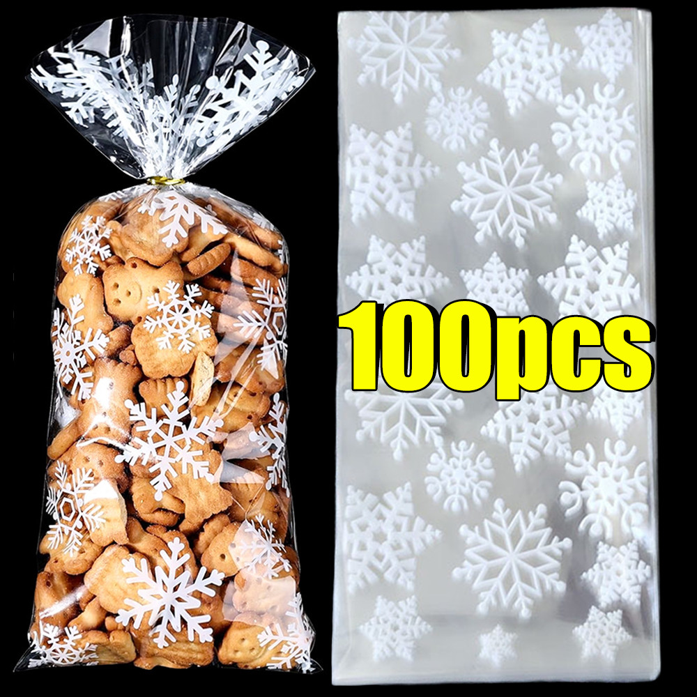 

Snowflake Candy Bags Transparent Cookie Popcorn Packaging Plastic Bag Xmas Party Decorations Gift Bags for Children