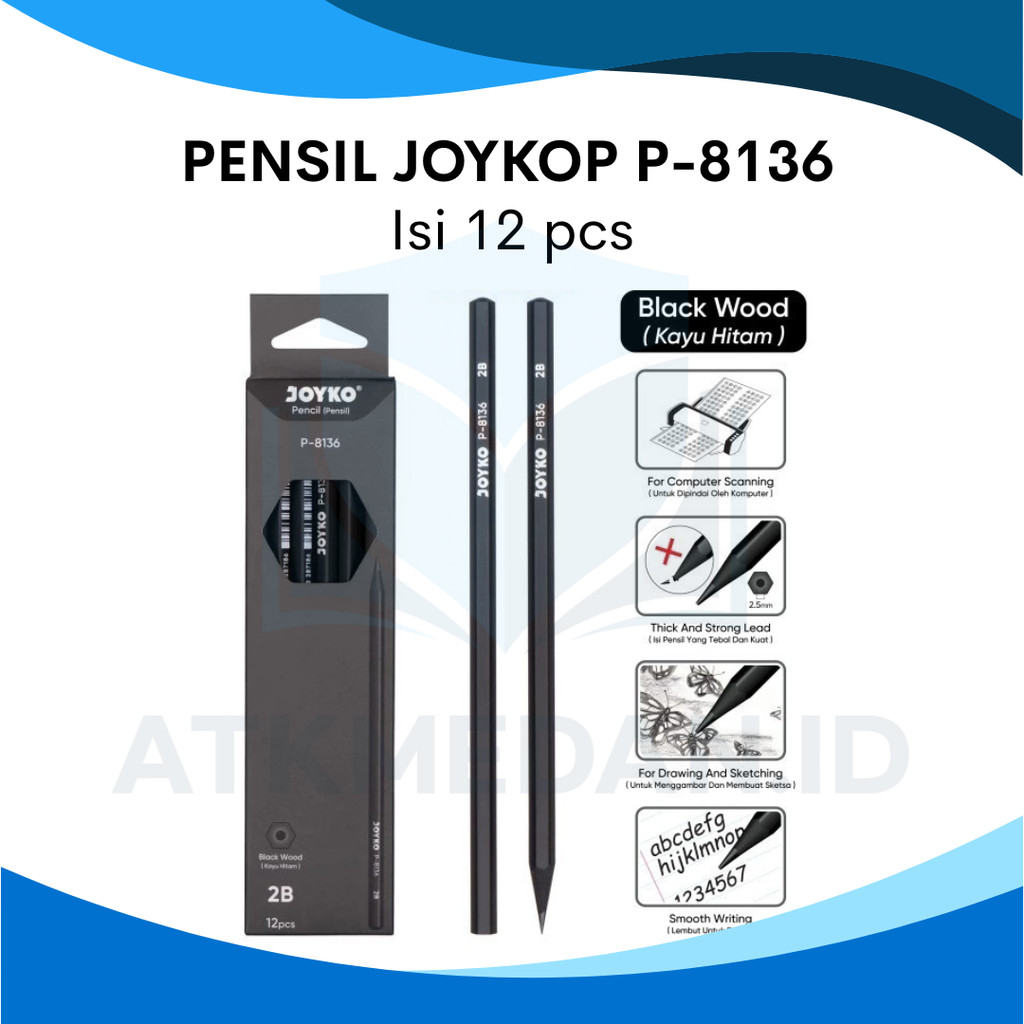 

PENSIL JOYKO 2B BLACK WOOD MATTE P-8136 1 BOX ISI 12 PCS