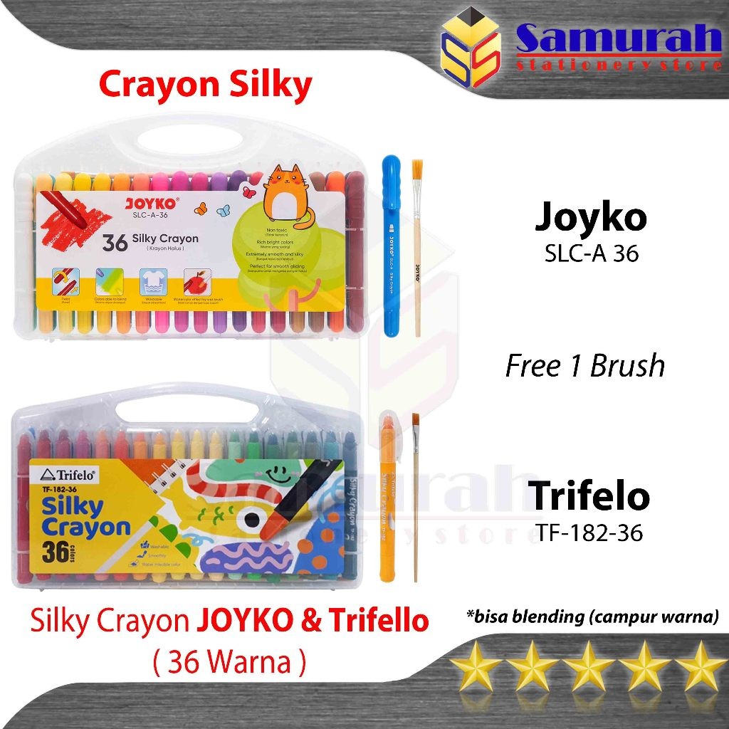 

Crayon SIlky SLC A 36 Warna + Kuas / Krayon Halus Lembut SLC-A-36 Hard Case Tidak Beracun