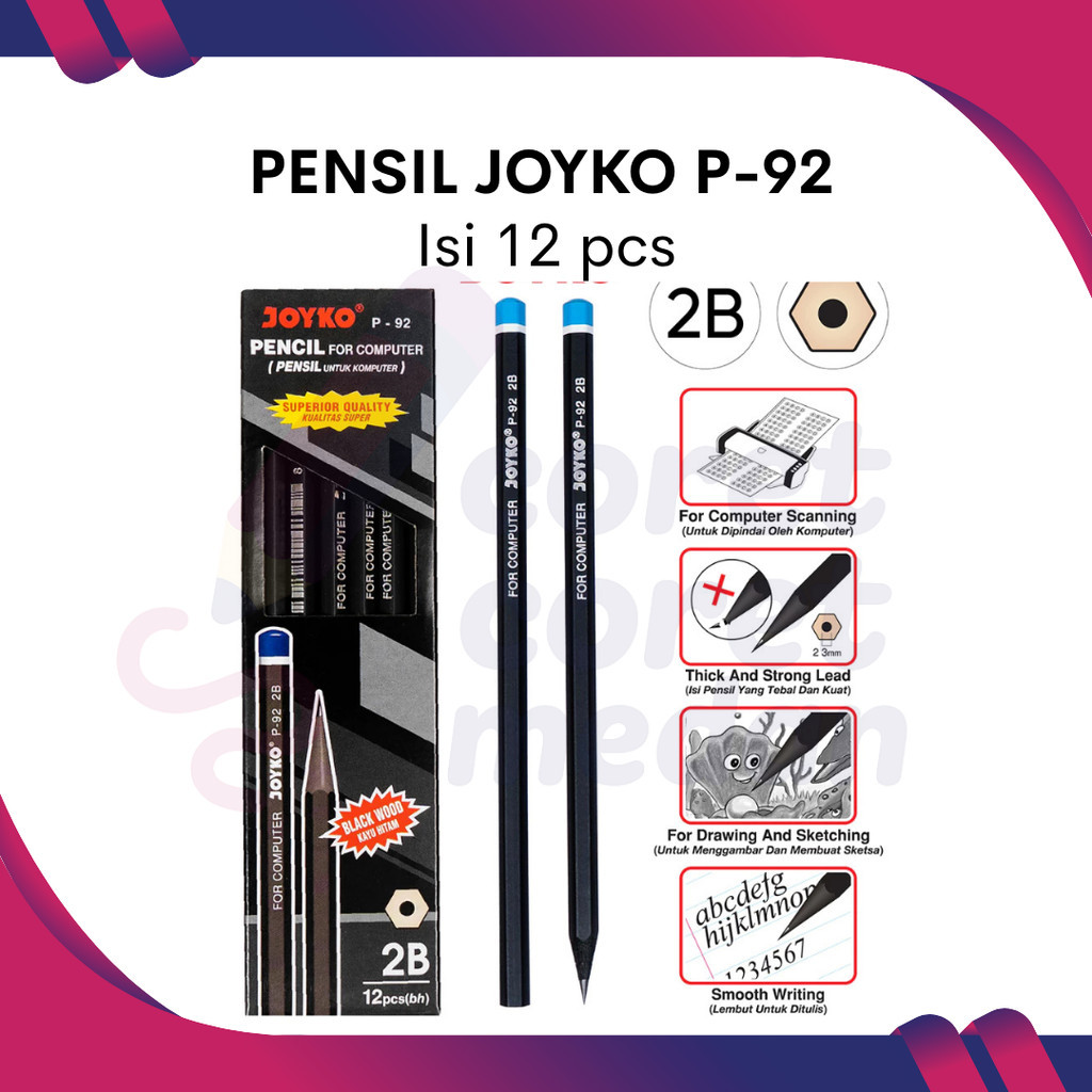 

PENSIL JOYKO 2B P-92 BLACK WOOD 1 BOX ISI 12 PCS