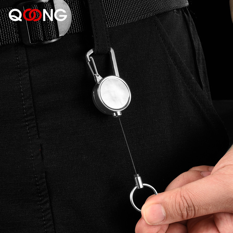 Resilience Kevlar Rope Elastic Keychains Metal Keyring Sporty Retractable Alarm Keychain Anti-lost T