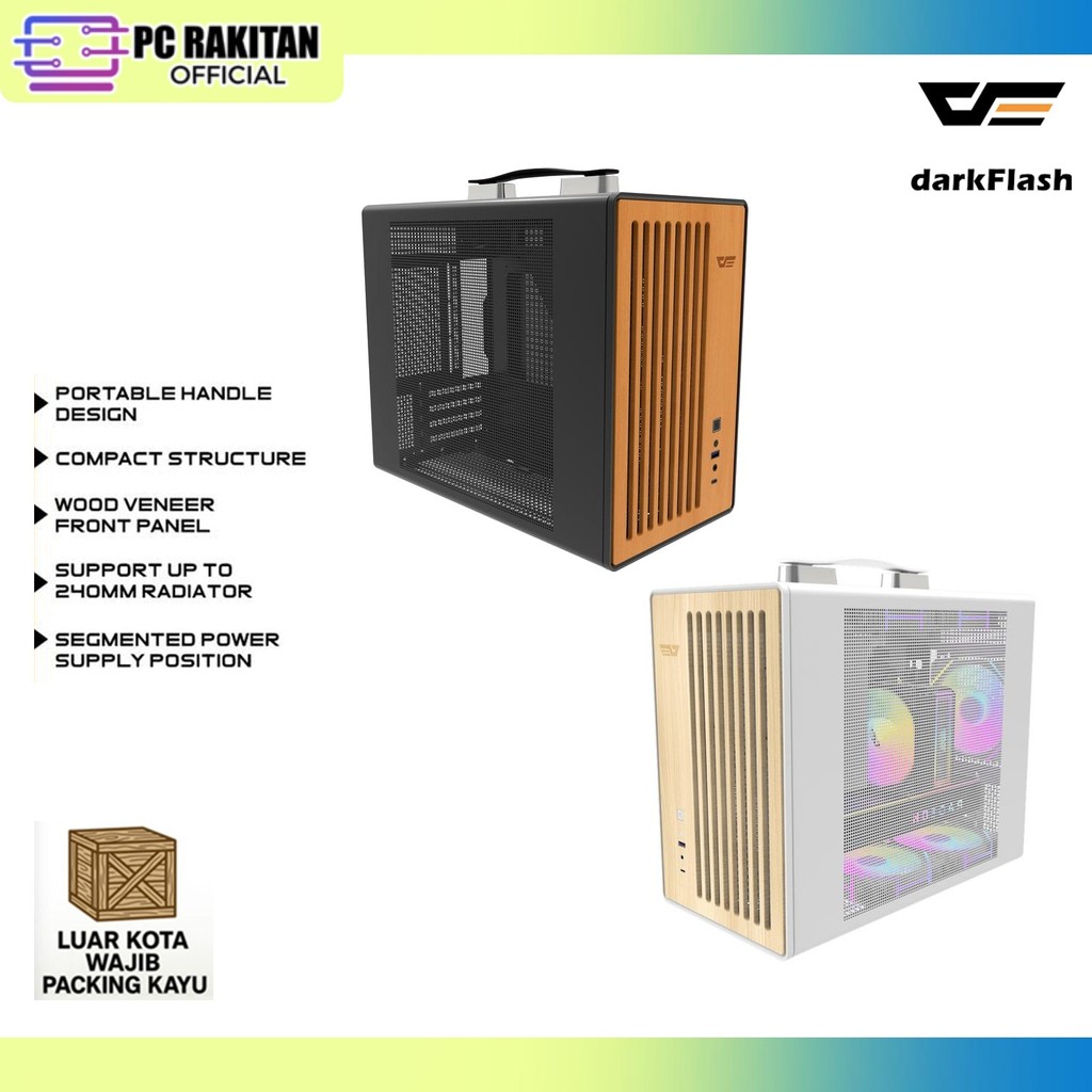 darkFlash WD200 M-ATX PC Casing [NO FAN] / Casing PC Tanpa Fan - Hitam/Putih