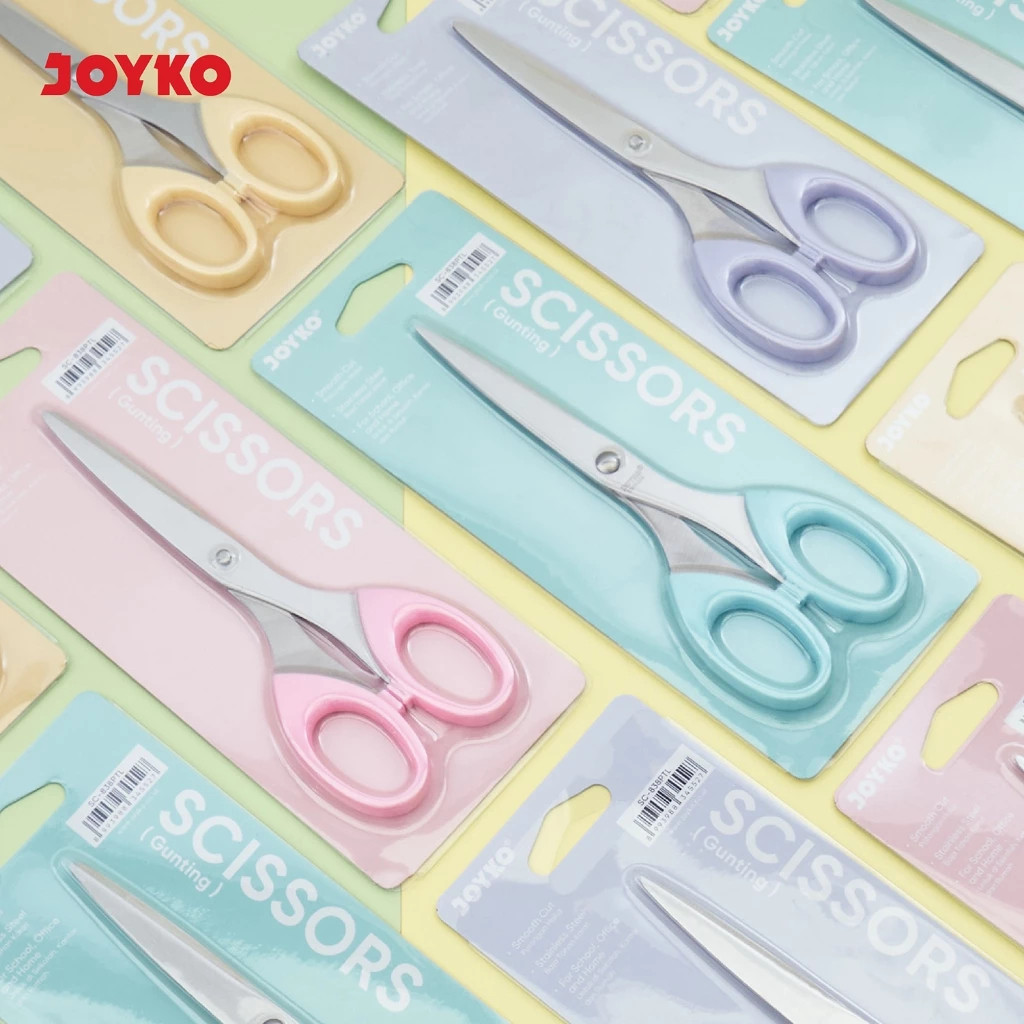 

Gunting Joyko Pastel Ukuran Kecil Sedang Besar / Gunting Stainless Steel Joyko Pegangan Soft Lembut Warna Pastel Cantik