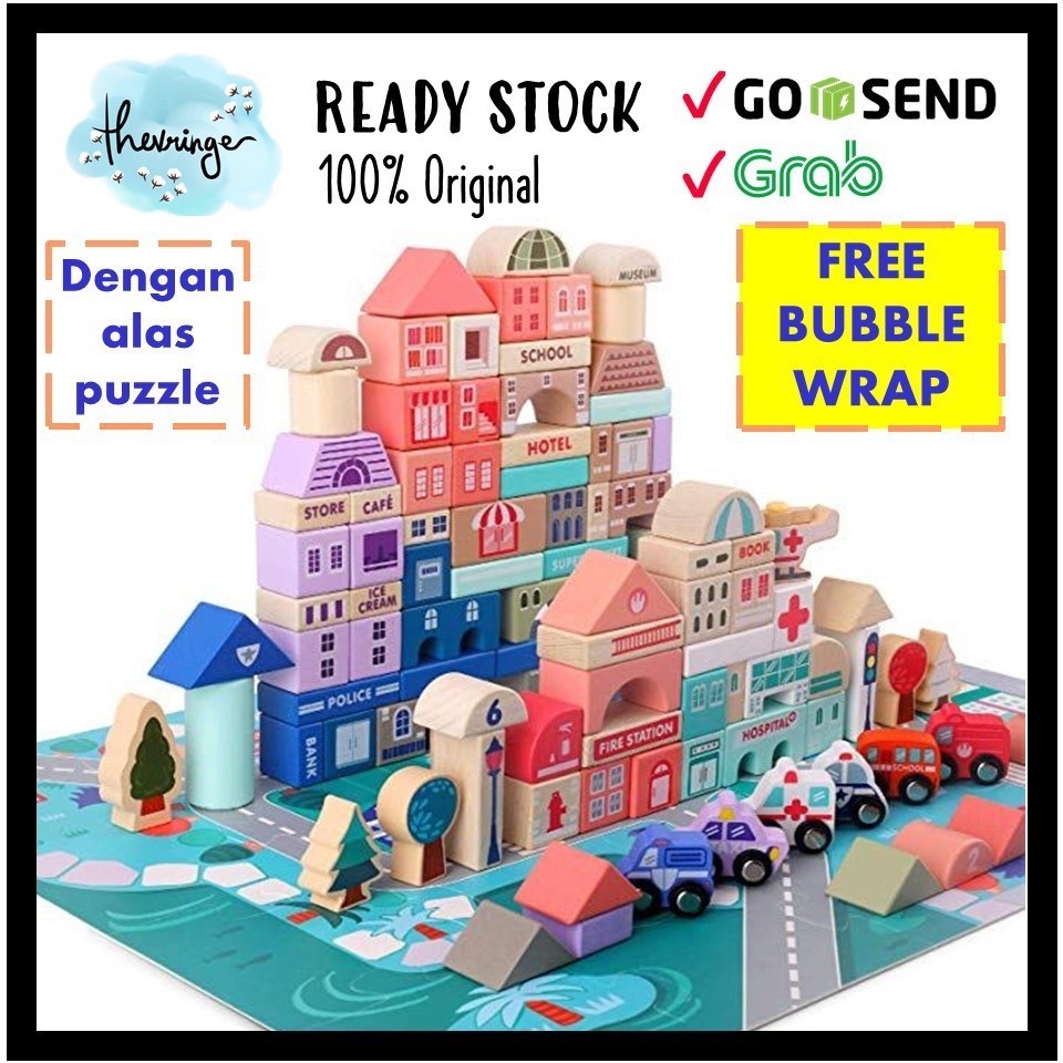 MAGIC COLOR CITY BUILDING BLOCKS URBAN PASTEL 115 PCS block kayu mainan anak balok 115PCS