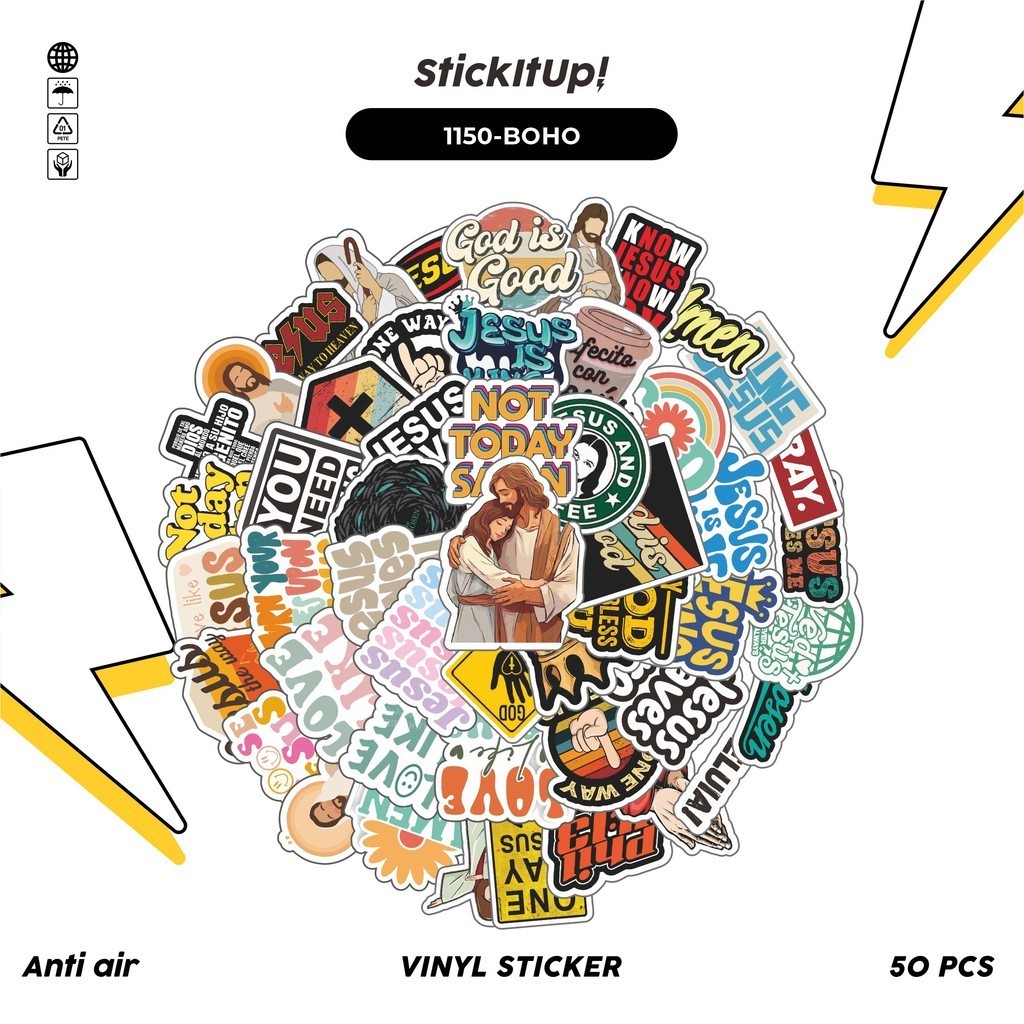 

COD✨ 100 Pcs Stiker Pack Jesus Lucu Aesthetic Vynil Waterproof untuk Freebies Sticker Buku Journal Casing HP Laptop