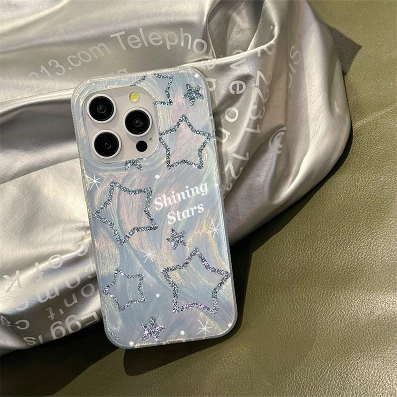 Casing ponsel Benang Bulu Berkedip Bintang Aesthetic case untuk Casing Ponsel Apple iPhone 15 14 13 