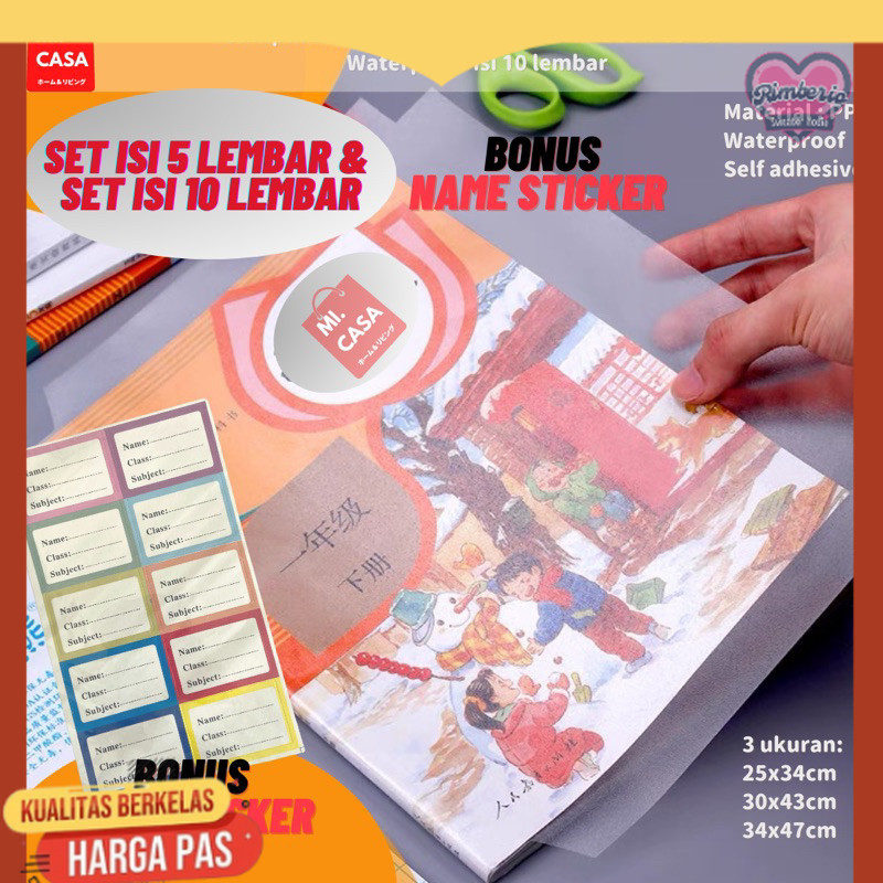 

Mi.casa- Sampul Buku Sticker/ self adhesive book cover isi 10 lembar BONUS STICKER