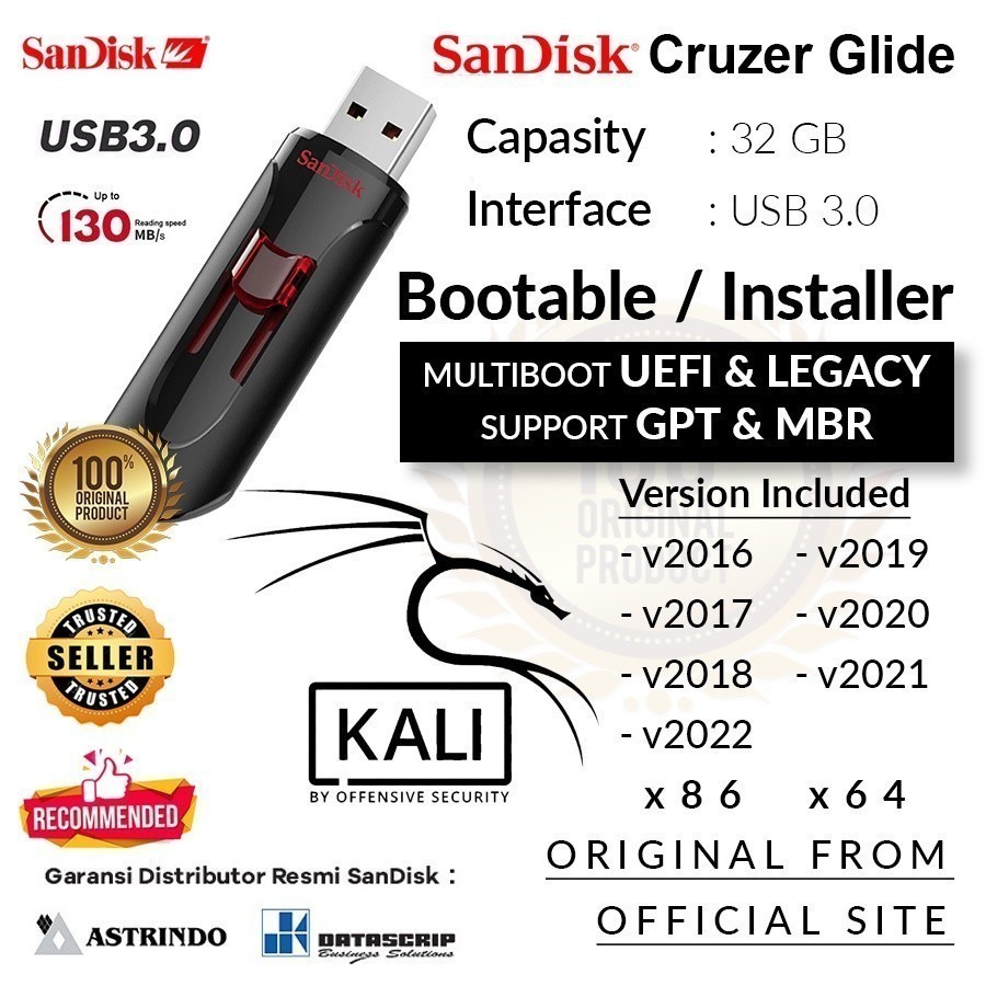 Flashdisk Sandisk 32GB Original USB Bootable Install Ulang PC Laptop Linux #KALILINUX