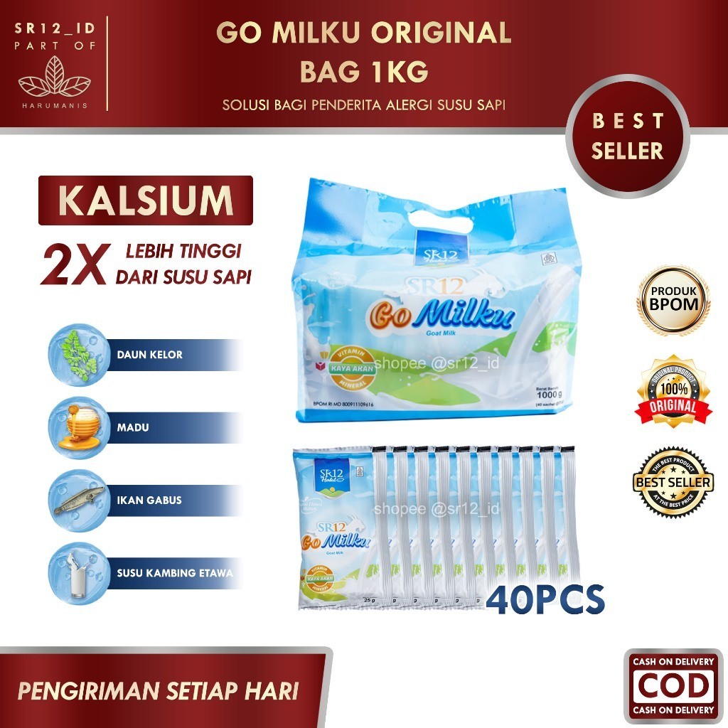 

GO MILKU ORIGINAL BAG 1KG (ISI 40PCS) SR12 / GOMILKU SR12 / SUSU KAMBING ETAWA SR12