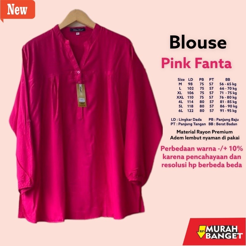Atasan wanita seragaman fenomenal yg lagi viral- Blouse atasan kemeja polos big size Pink Fanta baju