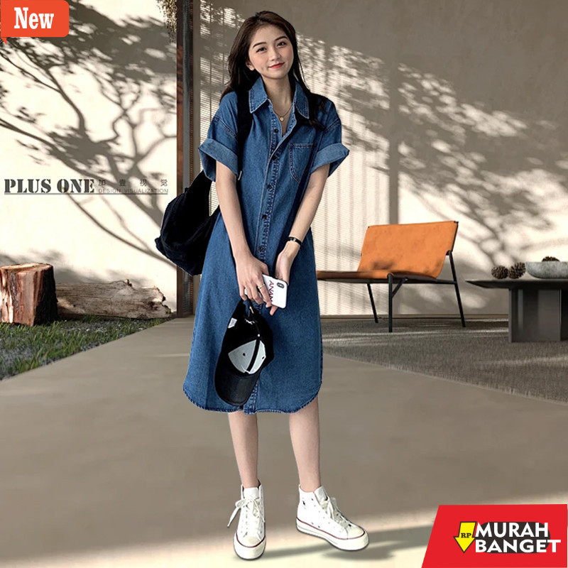 dress wanita kekinian Dress Denim Dress Korean Style Dress Jeans Wanita Dress Jeans Dress Denim Midi