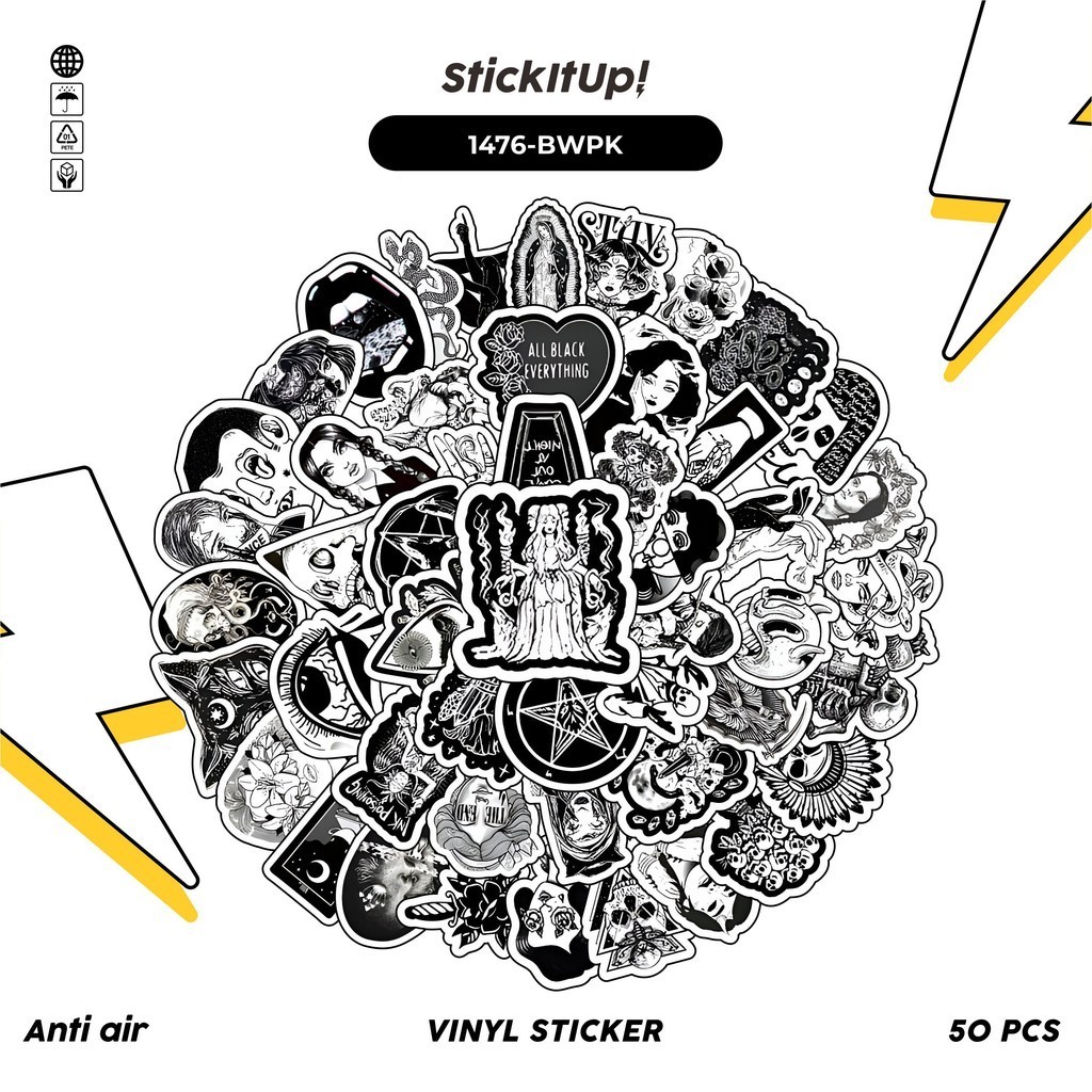 

COD✨ 100 Pcs Stiker Pack Black and White Punk Style Lucu Aesthetic Vynil Waterproof untuk Freebies Sticker Buku Journal Casing HP Laptop