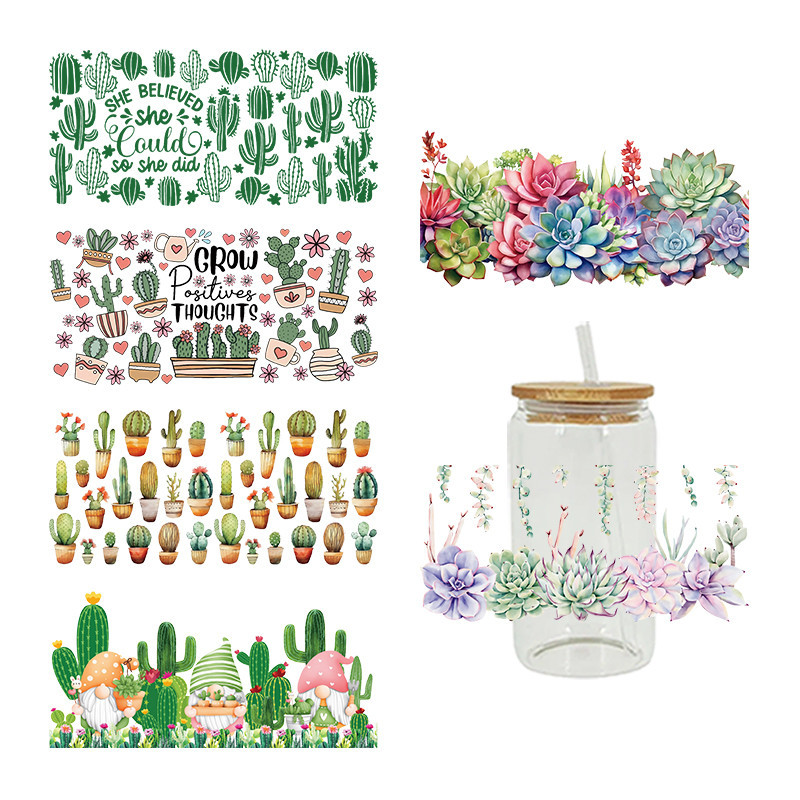 

UV DTF Transfers Stickers, Cup Wraps, Plant Cactus Printed for DIY Glass, Ceramic Metal Leather, 3D, 16oz D8808