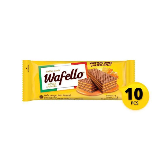 

Wafello Wafer Butter Caramel 17g Isi 10pcs Cemilan Murah dan Enak