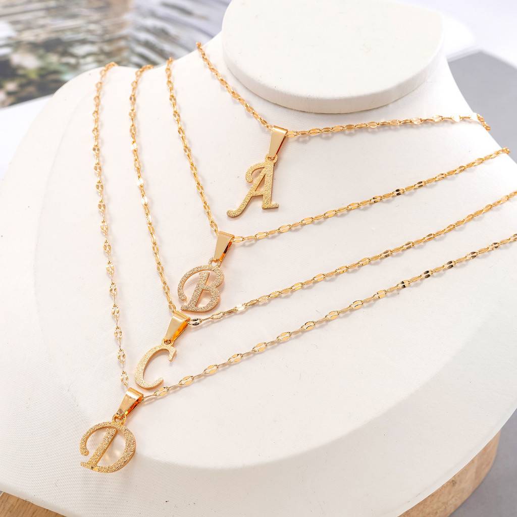 Hyl Jewelry 341N Kalung Titanium Huruf Muda Emas Wanita Anti Karat Asli Panjang