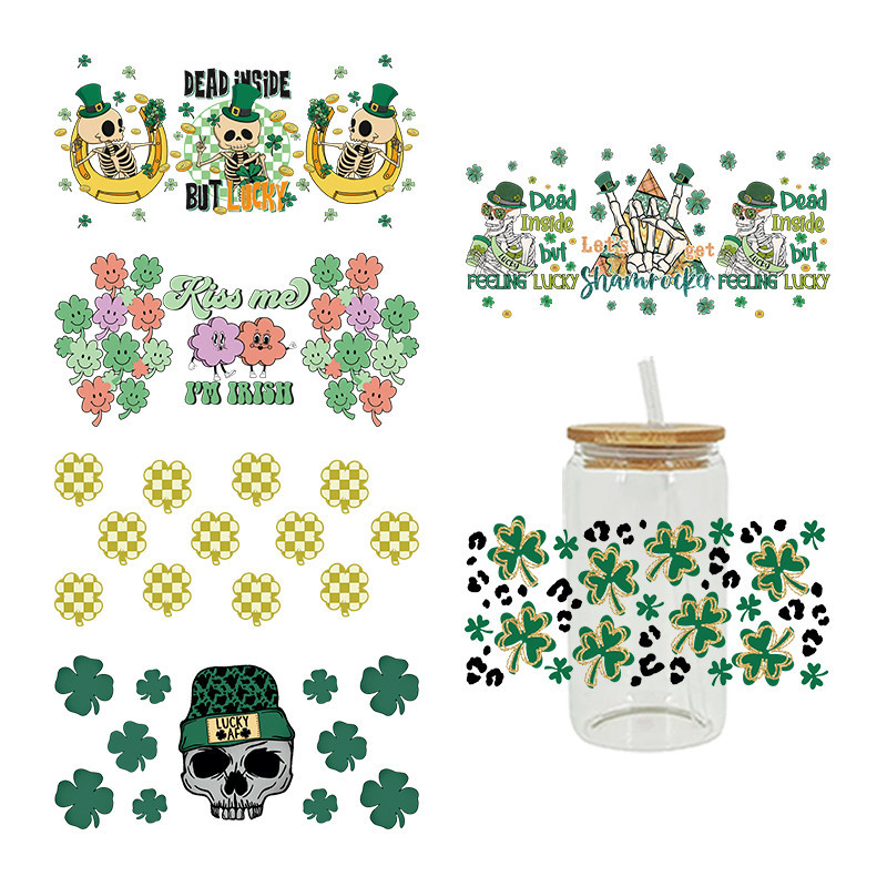 

UV DTF Transfer Sticker St Patrick's Day For The 16oz Libbey Glasses Wraps Bottles Cup Can DIY Waterproof Custom Decals D9598