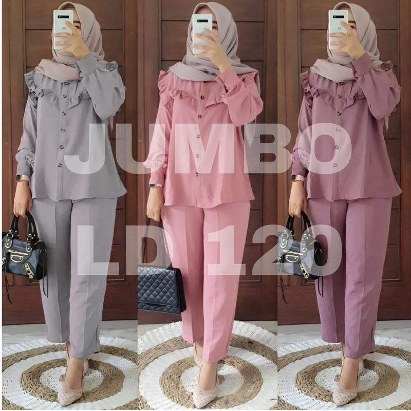 MUMU - JUMBO LD 120 ATANA SET SETELAN CRINKLE BY MUMUFASHION BAHAN CRINKLE AIRFLOW MUSLIM Baju Wanit