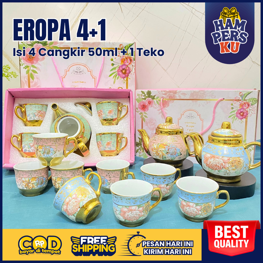 Kado Pernikahan Cangkir Set Keramik EROPA Souvenir Gelas Mug Teko Teh Kopi Aesthetic Estetik Hampers