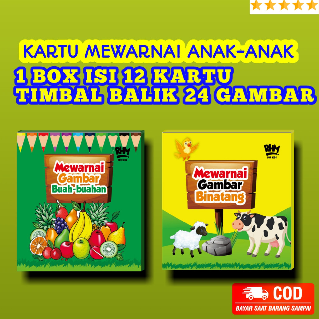 

Kartu Mewarnai Anak / Edukasi Mewarnai Karakter Hewan / Buah - Buahan / DLL /geraibuku216