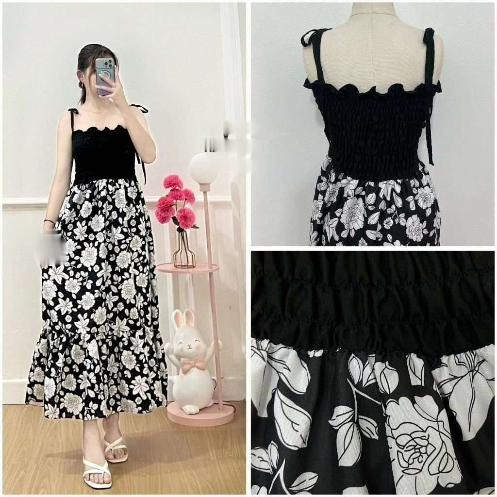 ZERAX - DEVI DRESS BABYDOLL PANJANG WANITA / RENSI DRESS TALI COMBINASI / DRES WANITA MAXY JUMBO KEK