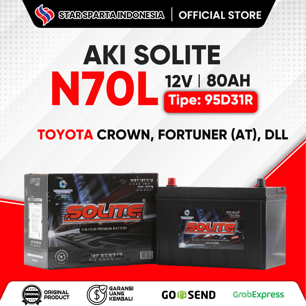 Solite - Aki N70L 12V 80Ah untuk Toyota Crown, Fortuner (AT)