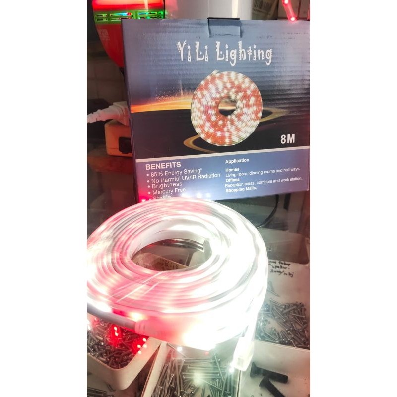 Lampu LED strip Selang MERAH PUTIH, 2835 220V+Adaptor