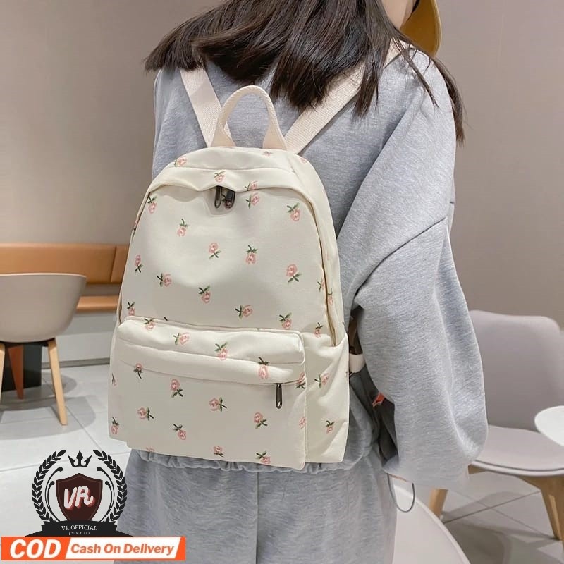 Alika Bag - Tas Ransel Mini Wanita Gambar Bunga Kasual Tas Buku Anak Perempuan Tas Sekolah Siswa Kap