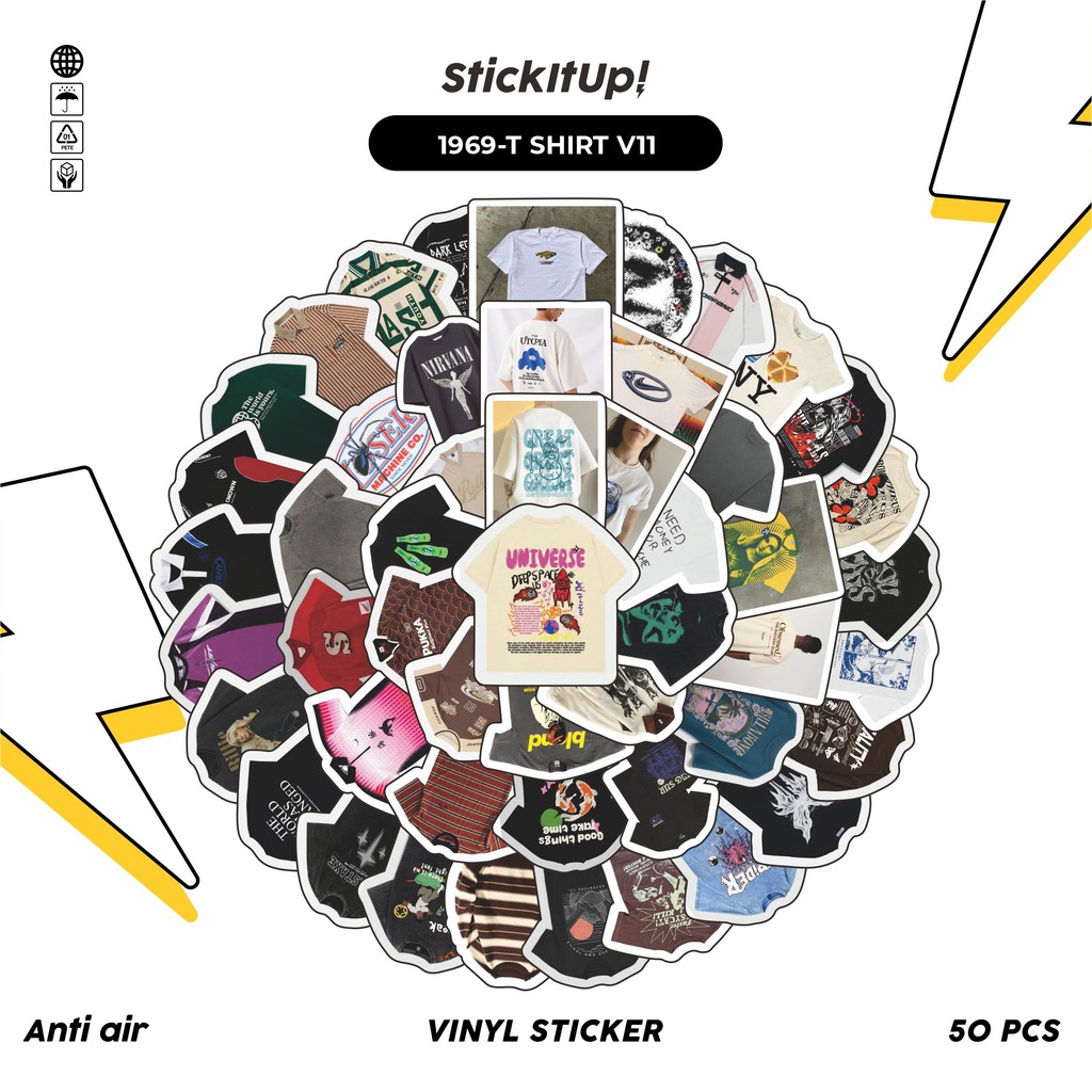 

COD✨ 50 Pcs Stiker Pack T SHIRT V11 Lucu Aesthetic Vynil Waterproof untuk Freebies Sticker Buku Journal Casing HP Laptop