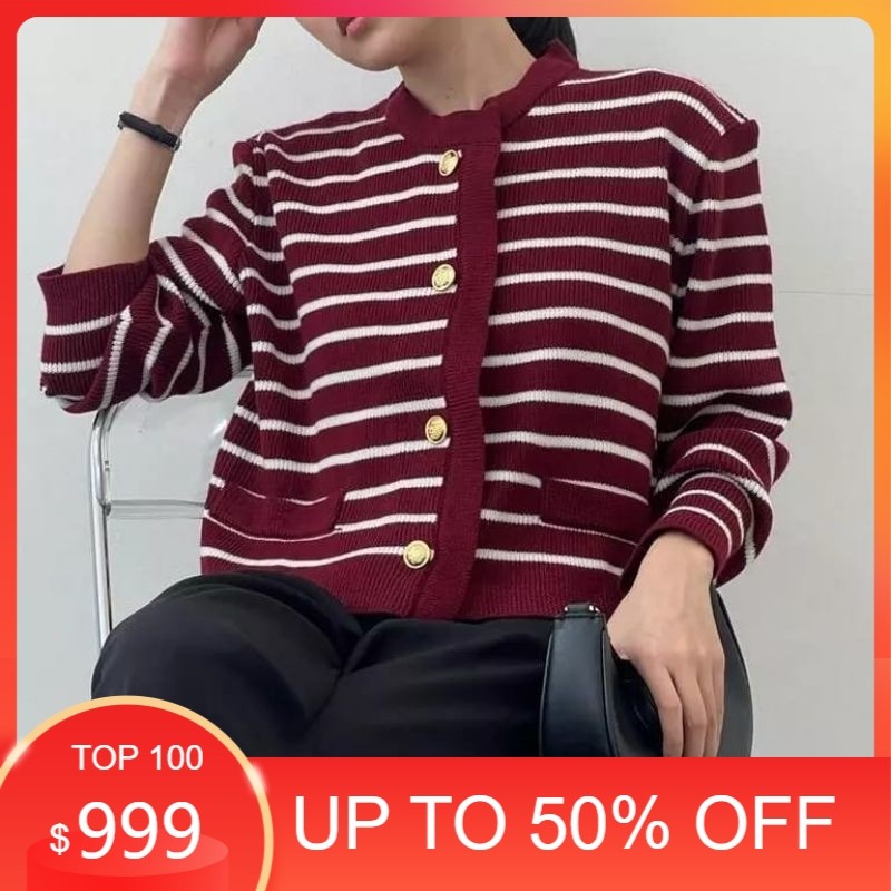MURAH - HANIRA Lalisa Knit Cardy Premium - Cardigan Stripe Wanita Bahan Rajut Premium Tebal - Cardig