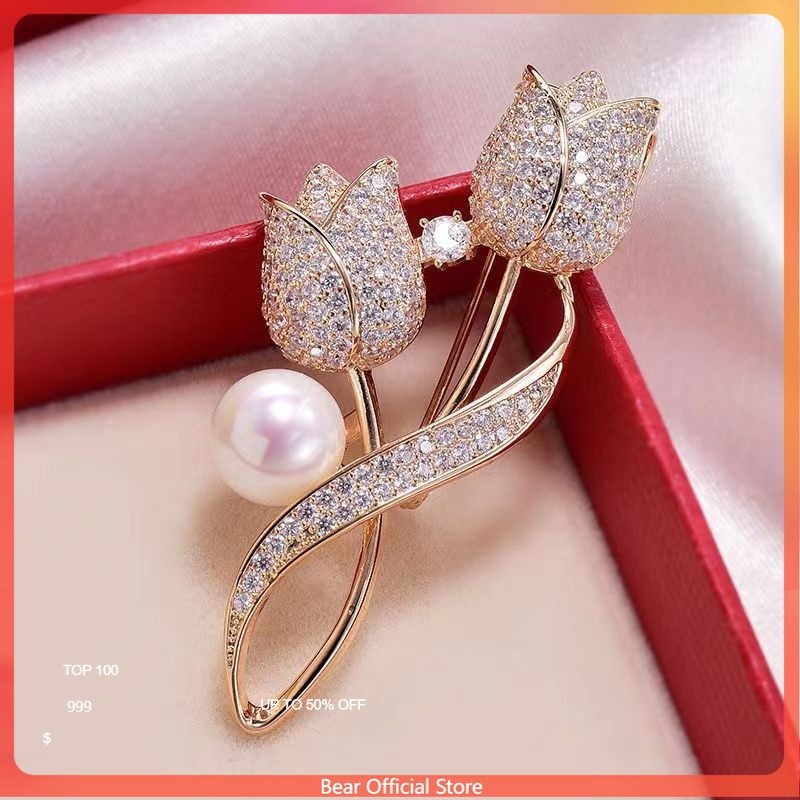 Bros Gaya Baru Pin Bunga Tulip Bros Selendang Anti Silau Bros Full Berlian