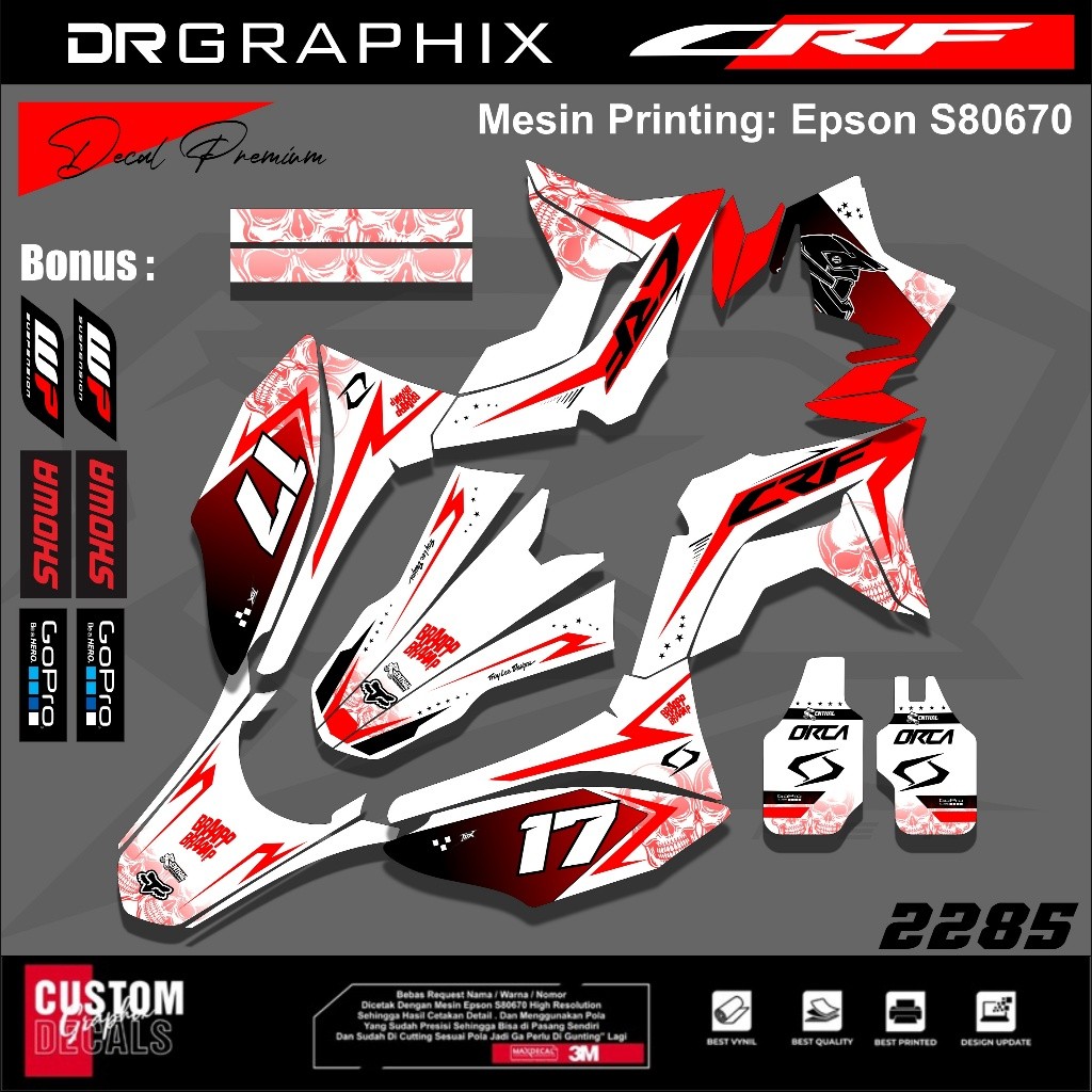 PREMIUM DECAL STIKER HONDA CRF 150L CRF 250 FULL BODY COSTUM DESAIN TERBARU kode CRF-340