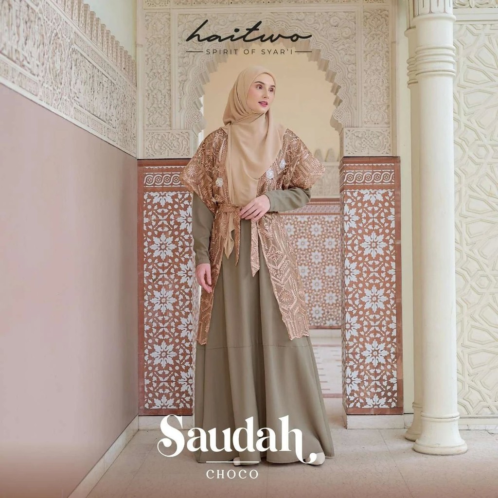 Haitwo Baju Gamis Set Outer dan Hijab SAUDAH DRESS | Couple Sarimbit Lebaran