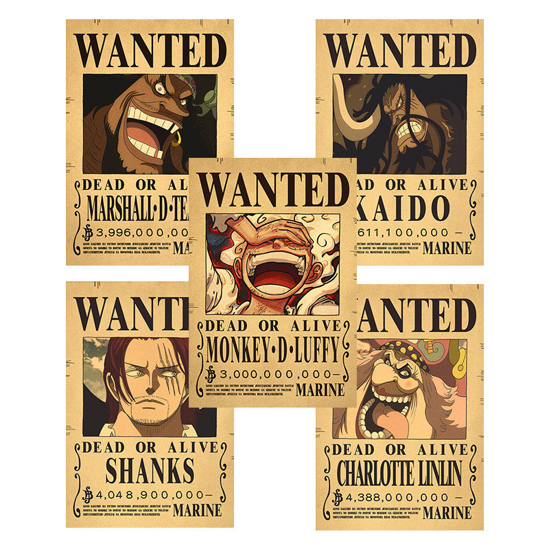 Newest Anime One Piece Cross Guild Luffy Zoro Buggy Bounty Wanted Posters Four Emperor Kid Figure Vi