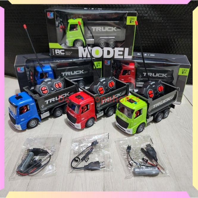 Mainan Anak Mobil RC Dump Truk Pasir Remote Control Konstruksi Baterai Cas