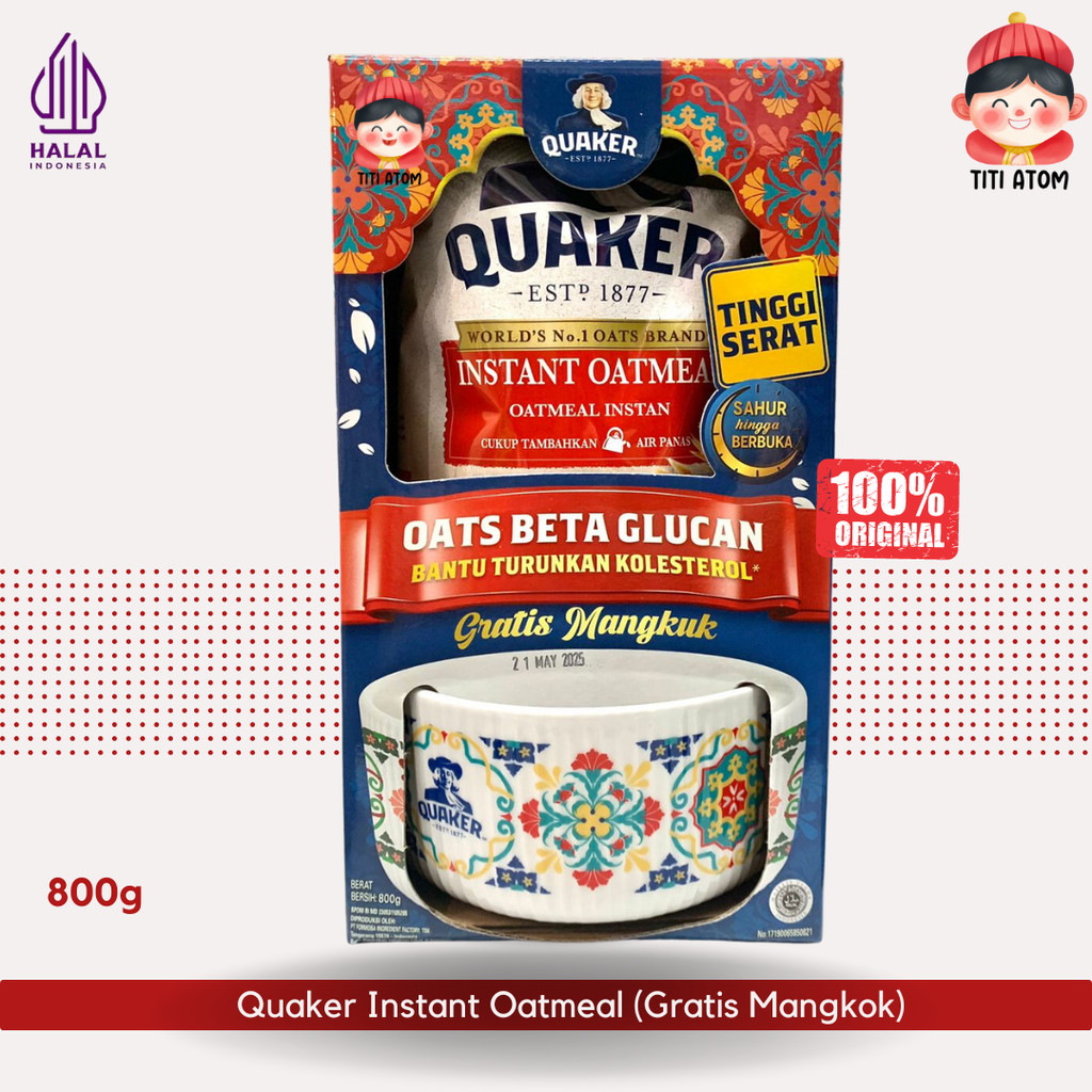 Quaker Havermout Oatmeal Gandum Cereal Instant Air Panas Free Mangkok 800g