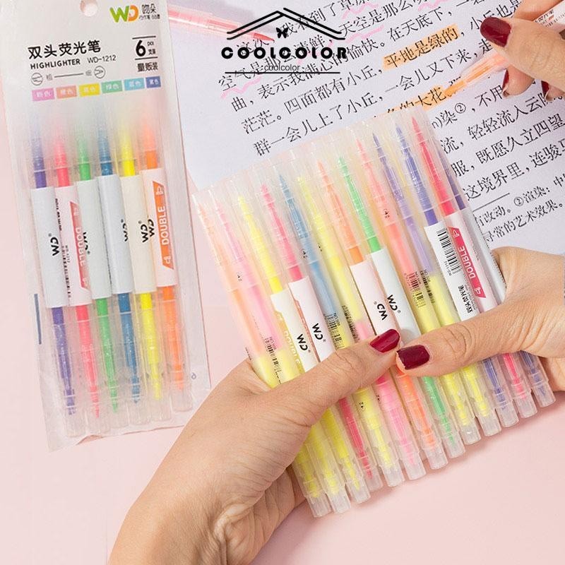 

COD️Warna berkepala dua stabilo 6-warna penanda garis kunci spidol grafiti miring kepala pena cat air- cl