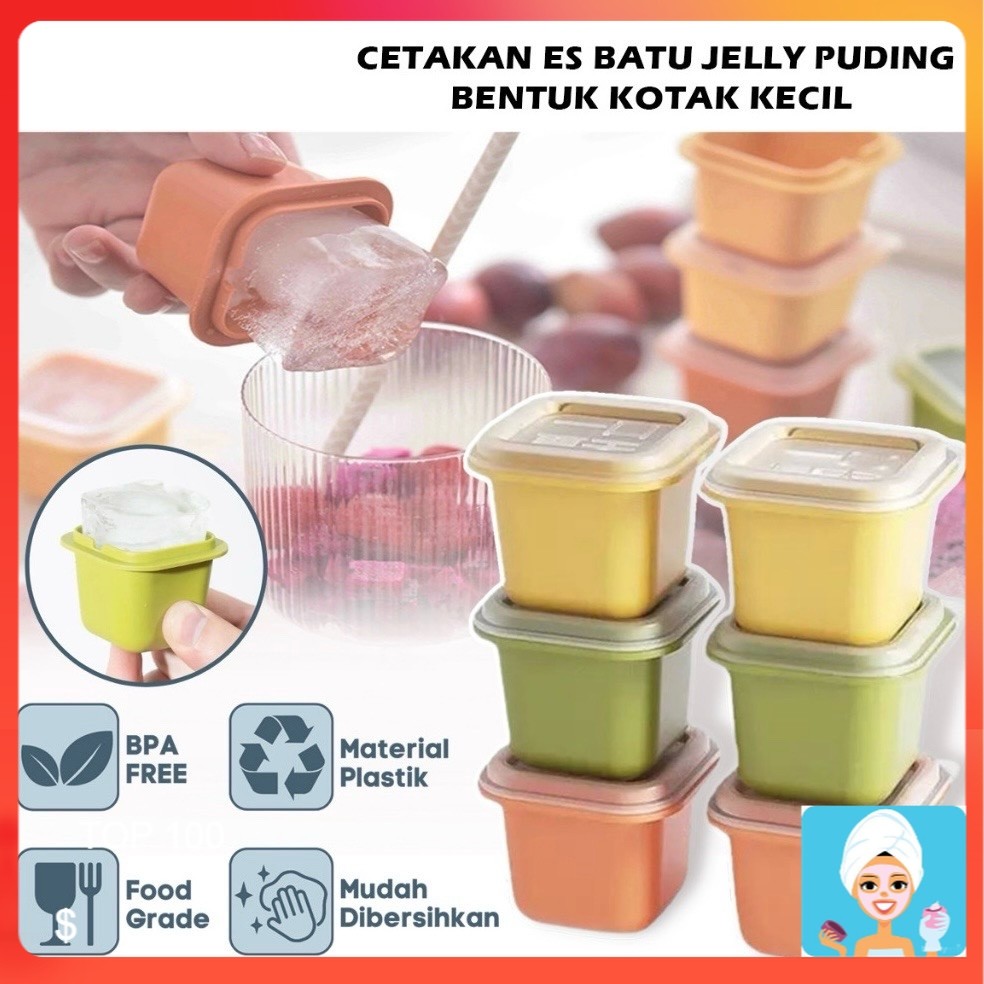 [ML] CETAKAN ES BATU BENTUK KOTAK KECIL DENGAN TUTUP / ALAT PENCETAK PUDING AGAR-AGAR JELLY COKELAT 
