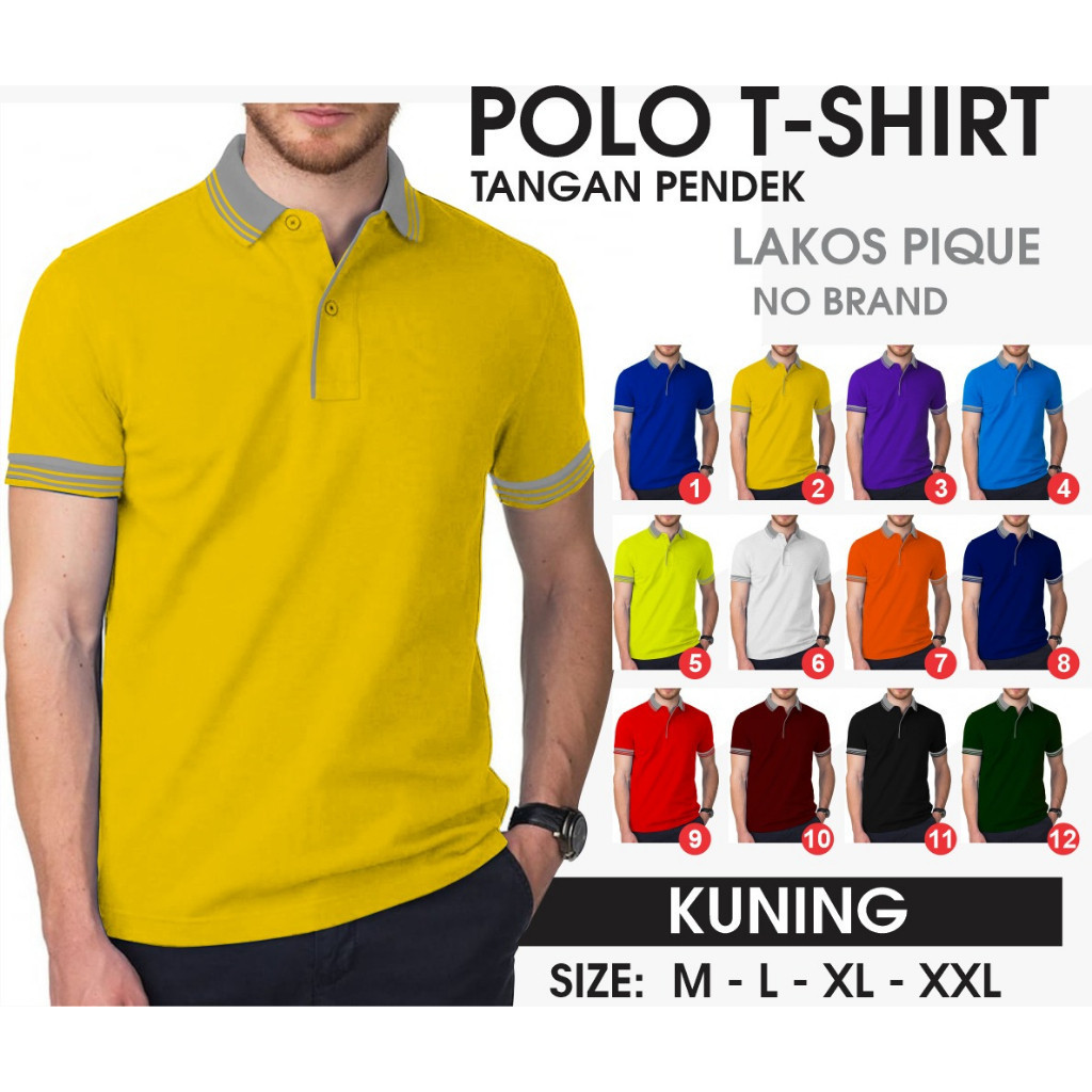 KAOS POLO SHIRT LENGAN PENDEK KERAH KOMBINASI BAJU PRIA WANITA POLOS WARNA HITAM PUTIH COKLAT KUNING