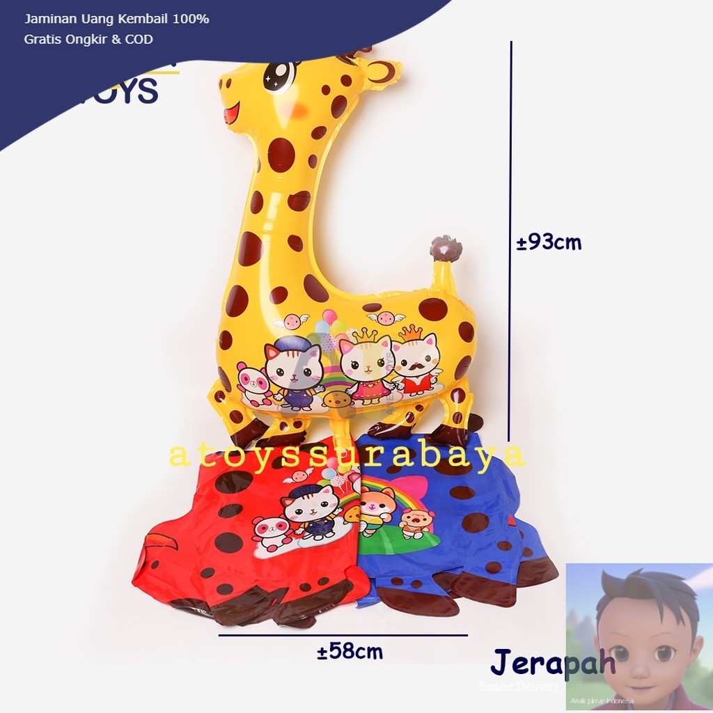 JERAPAH (BALON GAS/FOIL/TERBANG/KARAKTER) BER ANEKA RAGAM PRODUCK TERBAIK DARI ANAK PINTAR