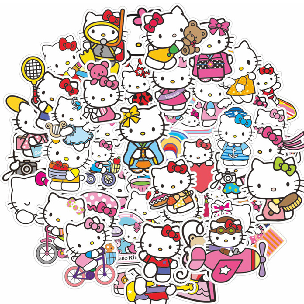 

10/30/50pcs Hello Kitty Anime Stickers Cute Cartoon Girl Sticker Decoration DIY Kids Toy Phone Luggage Stationery Sanrio Decals