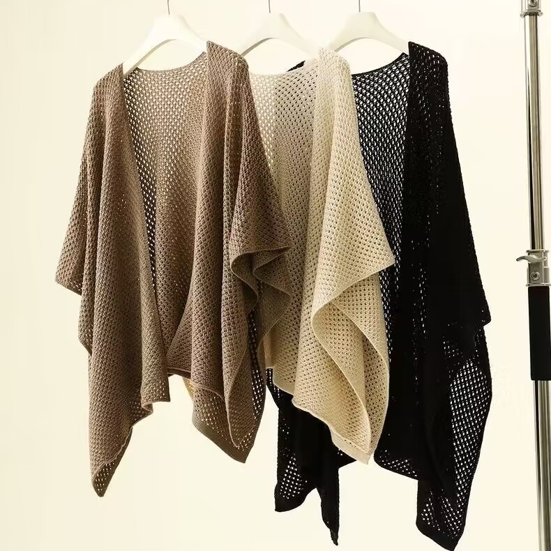 Sweater V-neck Atasan Luar Wanita Selendang Sweater Berongga Longgar Gaya Korea