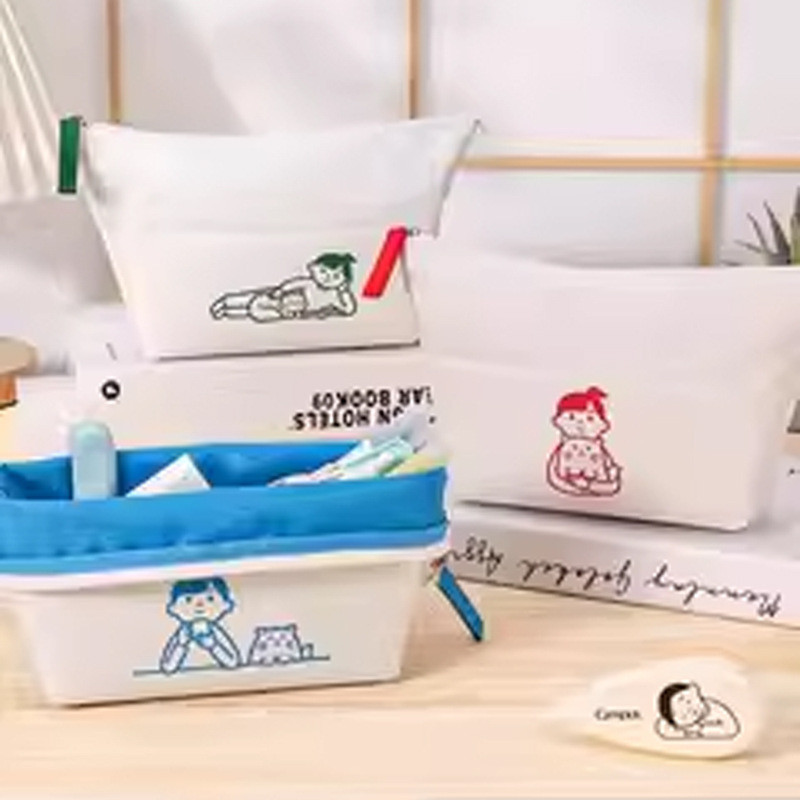 

Tempat Pensil Multifungsi untuk Siswa Tempat Alat Tulis Multifungsi Banyak Lapisan Saku Samping/Tas Pensil Kanvas Gaya Jepang dan Korea