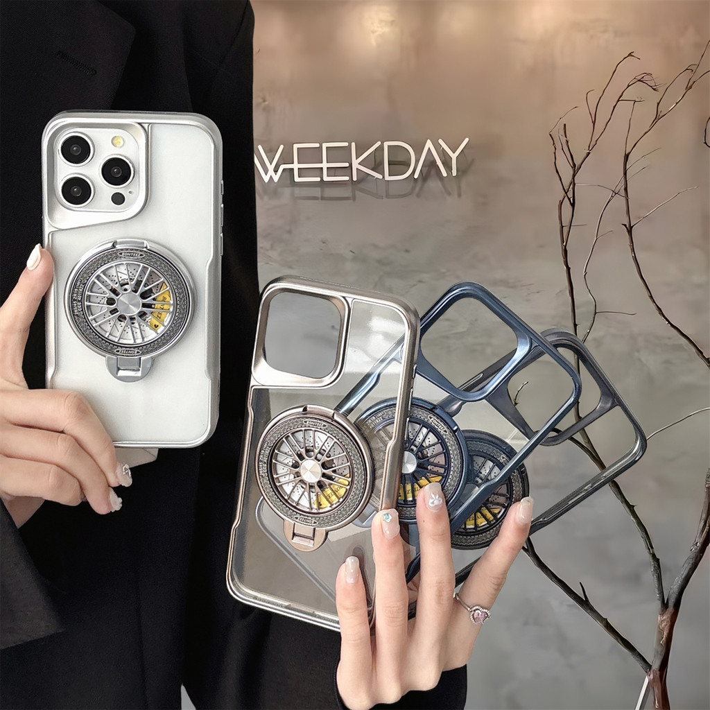 Retro Metalic Armor Holder Stand Phone Case For iPhone 15 14 13 12 11 Pro Max Magnetic Transparent S