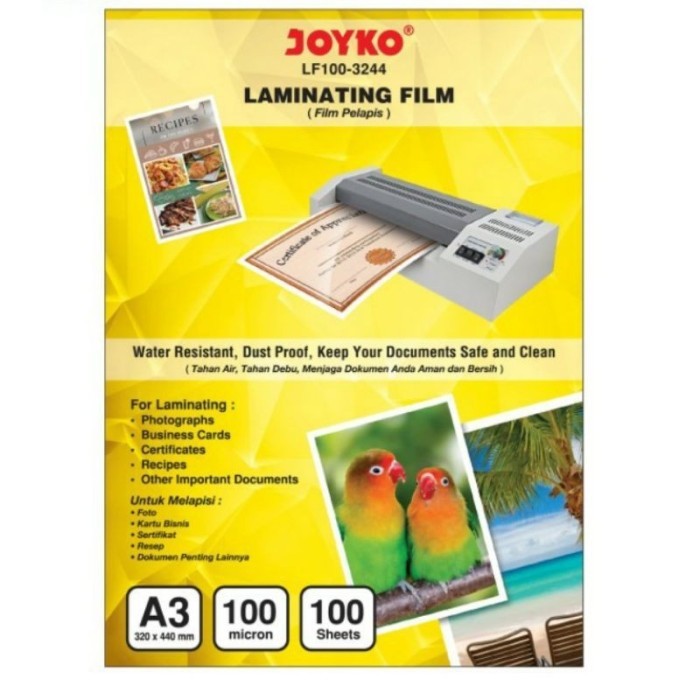 

Plastik Laminating / Laminating Film ukuran A3 isi 100 lbr - JOYKO