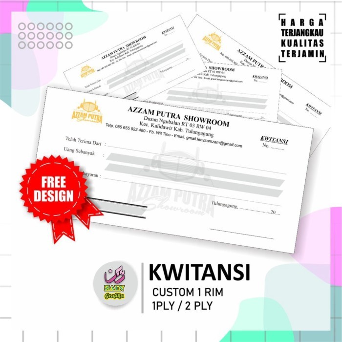 

Custom Cetak Kwitansi 1 RIM UK 1/3 A4 1 PLY / 2PLY PORTRAIT zain grafika